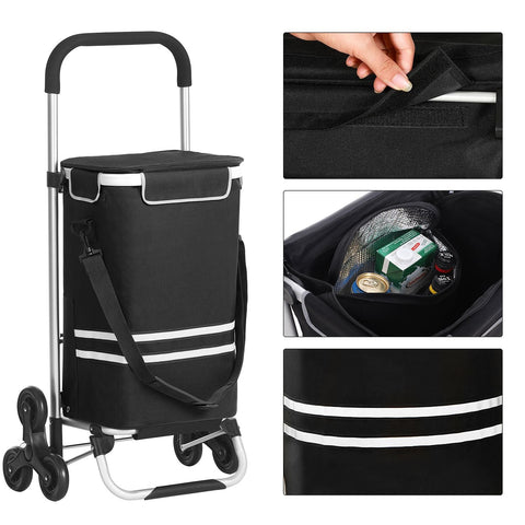 Rootz Foldable Shopping Trolley - Stair Climber - Shopping Cart - 35L Capacity - Lightweight Aluminum - 47cm x 35cm x 97cm