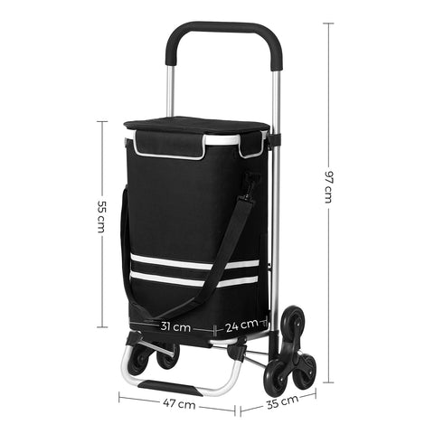 Rootz Foldable Shopping Trolley - Stair Climber - Shopping Cart - 35L Capacity - Lightweight Aluminum - 47cm x 35cm x 97cm