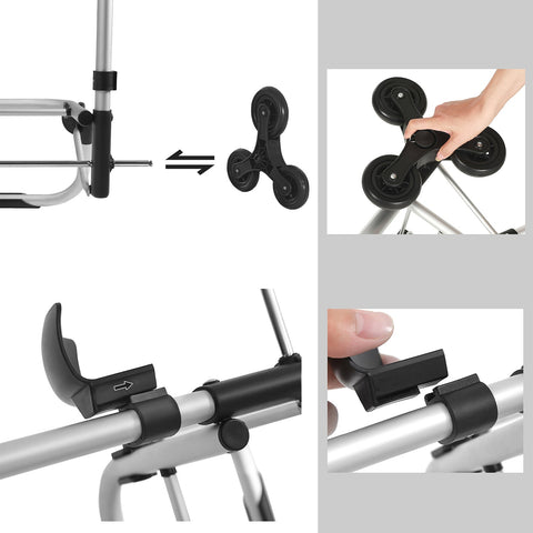 Rootz Foldable Shopping Trolley - Stair Climber - Shopping Cart - 35L Capacity - Lightweight Aluminum - 47cm x 35cm x 97cm