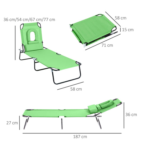 Rootz Sun Lounger Reading Window - Reclining Chair - Folding Bed - Water Resistant - Durable & Portable - 187cm x 58cm x 36cm