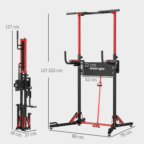Rootz Foldable Power Tower - Pull-Up Station - Adjustable Fitness Station - Easy Assembly - 99cm x 79cm x 127-223cm