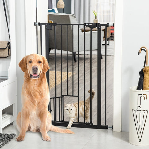 Rootz Pet Safety Gate - Dog Door Guard - Adjustable Width - Steel - Automatic Close - Double Lock System - 68cm x 104cm x 5cm