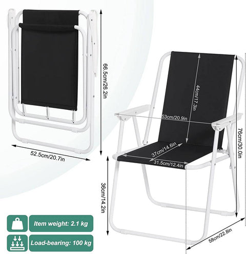 Rootz Folding Camping Chair Set - Beach Chair - Portable Chair - Lightweight & Foldable - Stable Iron Tubes - 58cm x 53cm x 76cm