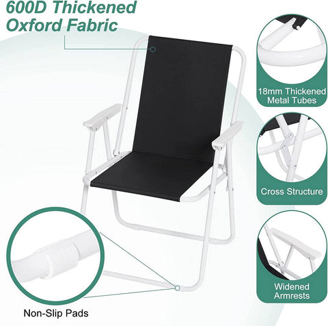 Rootz Folding Camping Chair Set - Beach Chair - Portable Chair - Lightweight & Foldable - Stable Iron Tubes - 58cm x 53cm x 76cm