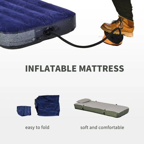 Rootz Camping Tent Set With Camp Bed - Sleeping Bag And Mattress - Outdoor Hiking Picnic Bed - Dark Green - L193 x W86 x H160 cm