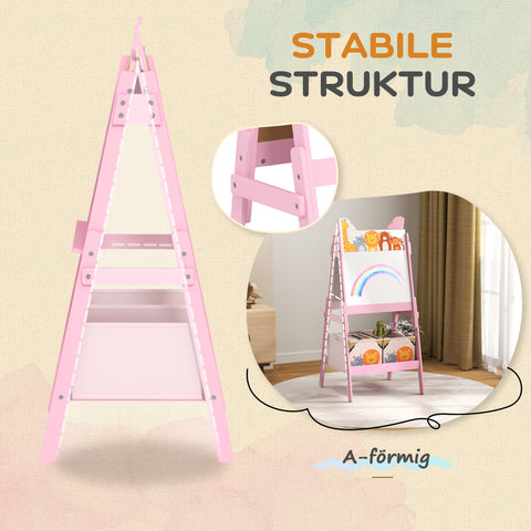 Rootz 2-in-1 Kids Painting Easel - Whiteboard - Chalkboard - Creative Fun - 49cm x 53.5cm x 113cm - Pink