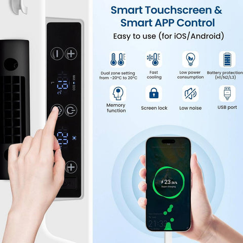 Rootz 2 Zone Compressor Cool Box - Electric Car Refrigerator - Portable Camping Freezer - Battery Protection - 30L/40L/50L - 12V/24V - APP Controlled - 20°C Cooling - 2.5m DC Cable