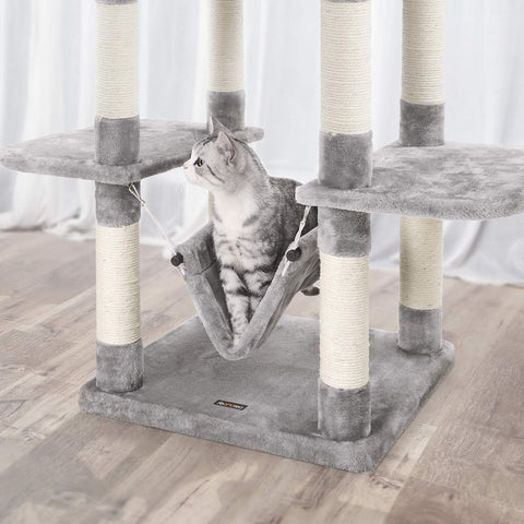 Rootz Scratching Post - Artificial Linen - Cat-friendly Soft - Large Platform - Scratching Board - 2 Caves - Space-saving Cat - Carb Certified Chipboard Plush-sisal - Light Gray - 35 x 25 x 30 cm (W x H x D)
