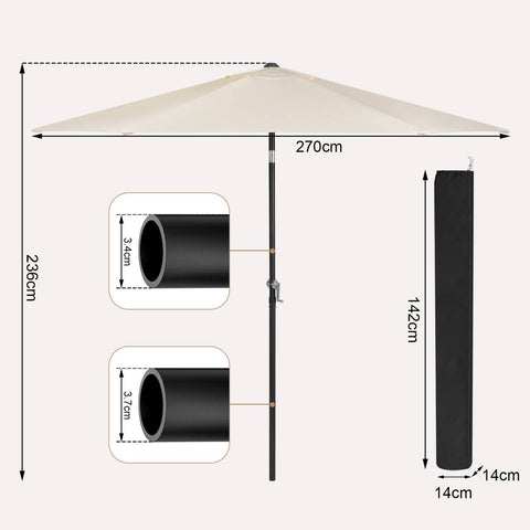 Rootz Premium Outdoor Parasol - Garden Umbrella - Beach Umbrella - UV Protection - Waterproof - Easy Setup - Ø 270 x 236 cm