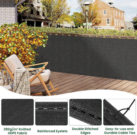 Rootz HDPE Fence Screen - Privacy Screen - Sun Shade - Durable, UV Protection, Weather-Resistant - 1.8m x 15m - Anthracite