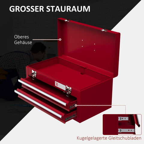 Rootz Tool Case - Tool Box - Steel Storage - Lockable Drawers - Ball Bearing Slide Rails - Cold-Rolled Steel Construction - 46cm x 24cm x 22cm