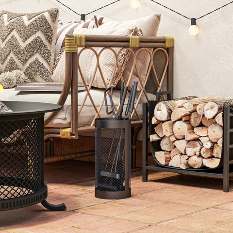 Rootz Fireplace Cutlery Set - 5-Piece Fire Tool Accessories - Metal Construction - Black Coating - Space-Saving Design - 33.5cm x 16cm x 47cm