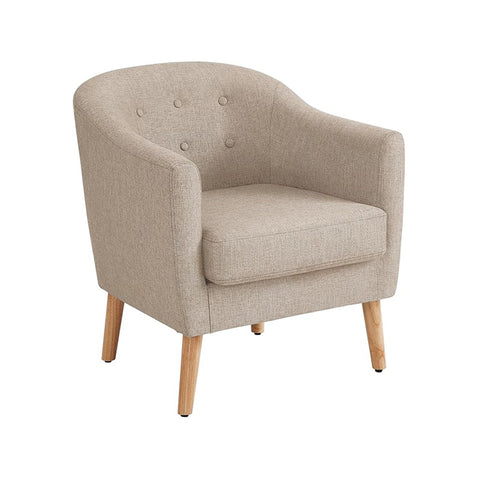 Rootz Beige Lounge Chair - Wooden Chair - Cotton-Linen Blend - Comfortable Foam - 69cm x 68.5cm x 77cm - Indoor/Outdoor Furniture