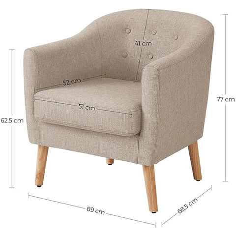 Rootz Beige Lounge Chair - Wooden Chair - Cotton-Linen Blend - Comfortable Foam - 69cm x 68.5cm x 77cm - Indoor/Outdoor Furniture