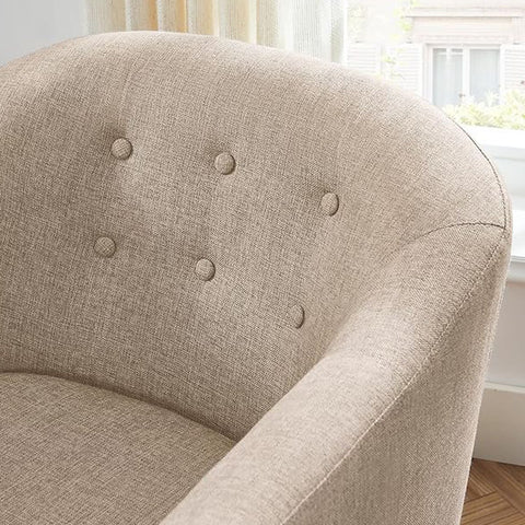 Rootz Beige Lounge Chair - Wooden Chair - Cotton-Linen Blend - Comfortable Foam - 69cm x 68.5cm x 77cm - Indoor/Outdoor Furniture