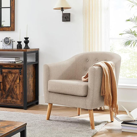 Rootz Beige Lounge Chair - Wooden Chair - Cotton-Linen Blend - Comfortable Foam - 69cm x 68.5cm x 77cm - Indoor/Outdoor Furniture