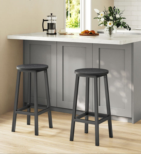 Rootz 2 Piece Set Bar Stools - Bar Chairs - Tall Chairs - Footrest Comfort - 32cm x 65cm - Black
