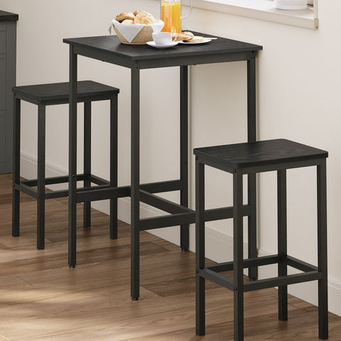 Rootz Bar Table Set - Bistro Table Set - Pub Table and Chairs - Chipboard & Steel - 60cm x 60cm x 90cm - 30cm x 40cm x 65cm - 19.1kg