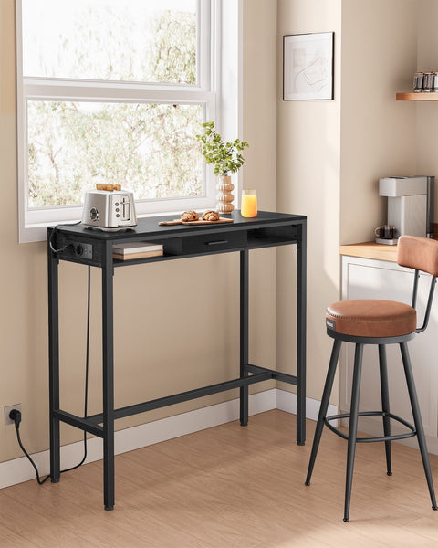 Rootz Bar Table - High Table - Bistro Table - Charging Station - 40cm x 99.8cm x 104.6cm - Ebony Black