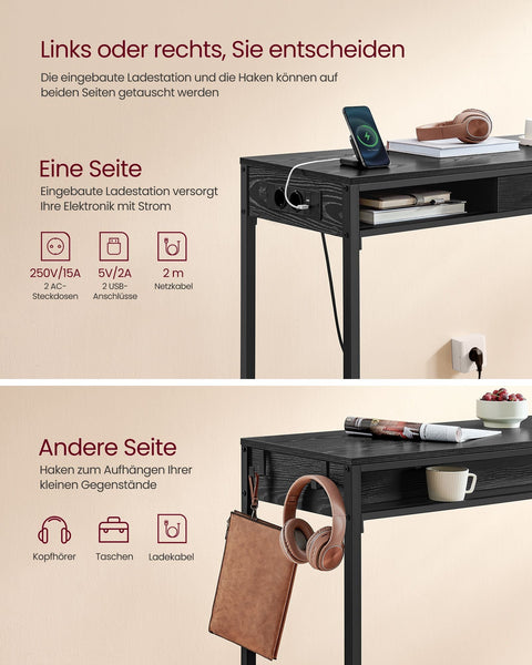 Rootz Bar Table - High Table - Bistro Table - Charging Station - 40cm x 99.8cm x 104.6cm - Ebony Black