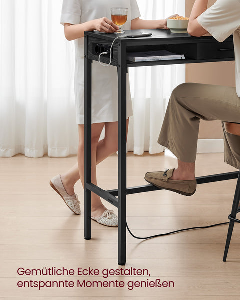 Rootz Bar Table - High Table - Bistro Table - Charging Station - 40cm x 99.8cm x 104.6cm - Ebony Black