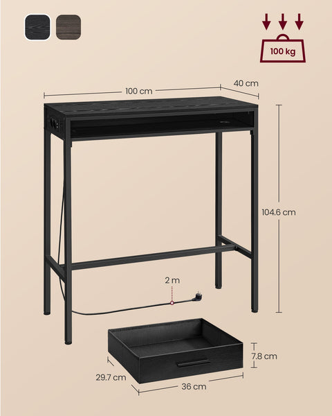 Rootz Bar Table - High Table - Bistro Table - Charging Station - 40cm x 99.8cm x 104.6cm - Ebony Black