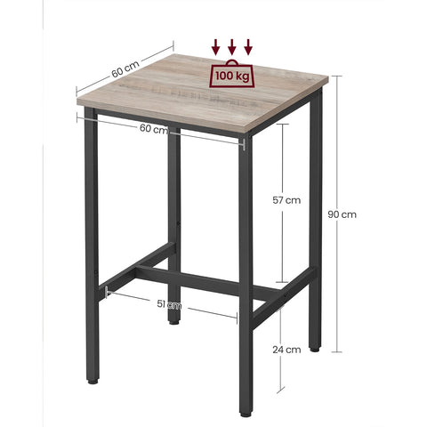 Rootz Bar Table - High Table - Pub Table - Chipboard & Steel - Sturdy Design - 60cm x 60cm x 92cm