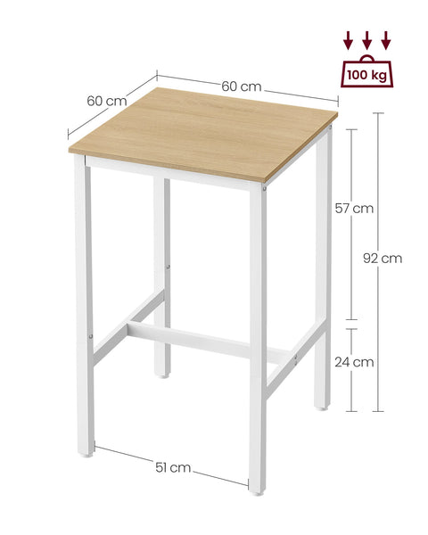 Rootz Bar Table - Pub Table - High Table - Steel Frame - Sturdy Construction - 60 x 60 x 92 cm - Brown-White