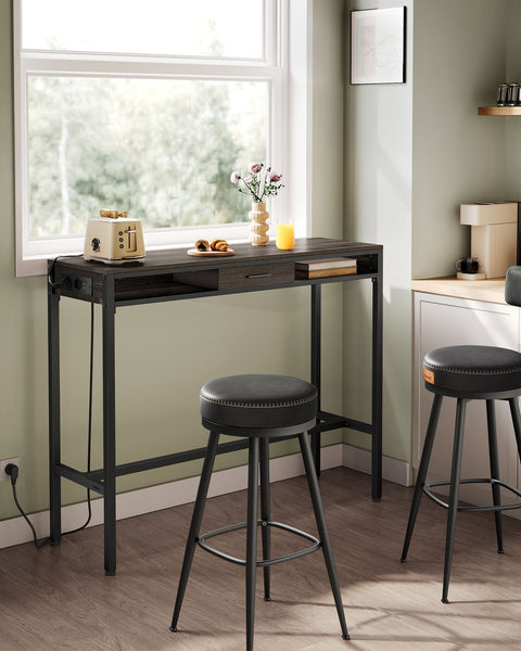 Rootz Bar Table with Drawer - Pub Table - High Table - Space-Saving Design - 40 x 120 x 104.6 cm - Brown