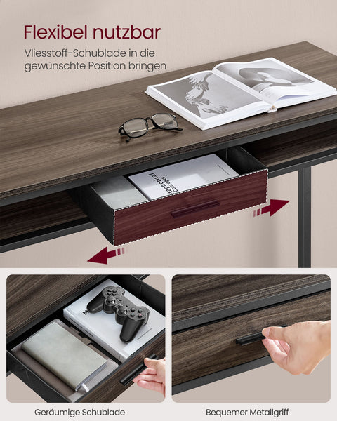 Rootz Bar Table with Drawer - Pub Table - High Table - Space-Saving Design - 40 x 120 x 104.6 cm - Brown