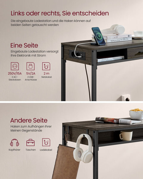 Rootz Bar Table with Drawer - Pub Table - High Table - Space-Saving Design - 40 x 120 x 104.6 cm - Brown