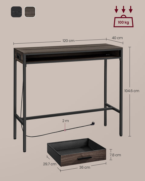 Rootz Bar Table with Drawer - Pub Table - High Table - Space-Saving Design - 40 x 120 x 104.6 cm - Brown