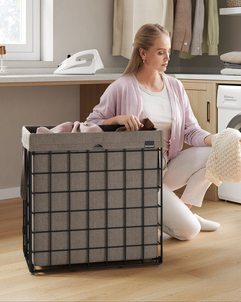 Rootz Laundry Basket Set - Clothes Hamper - Storage Bin - Steel Frame - Cotton-Polyester Blend - 58cm x 33cm x 58cm - 110L Capacity - Lightweight - Durable - Easy to Assemble