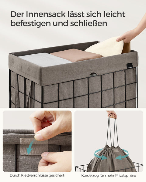 Rootz Laundry Basket Set - Clothes Hamper - Storage Bin - Steel Frame - Cotton-Polyester Blend - 58cm x 33cm x 58cm - 110L Capacity - Lightweight - Durable - Easy to Assemble