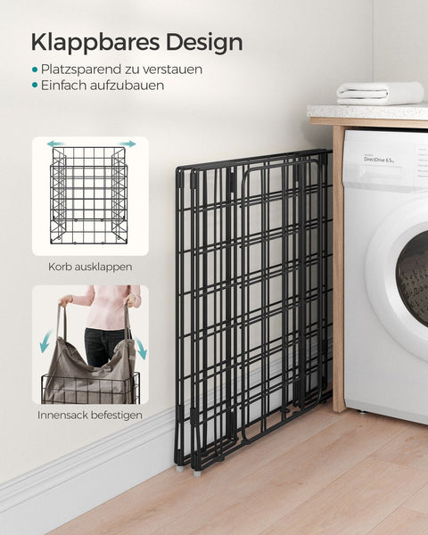 Rootz Laundry Basket Set - Clothes Hamper - Storage Bin - Steel Frame - Cotton-Polyester Blend - 58cm x 33cm x 58cm - 110L Capacity - Lightweight - Durable - Easy to Assemble