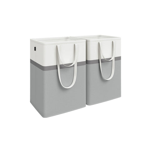 Rootz Set of 2 Dove Gray Laundry Bags - Clothes Hamper - Storage Baskets - Polyester Cotton Fabric - 45cm x 40cm x 65cm