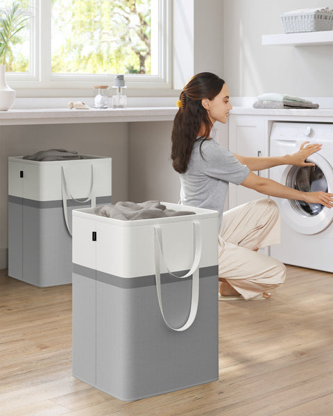 Rootz Set of 2 Dove Gray Laundry Bags - Clothes Hamper - Storage Baskets - Polyester Cotton Fabric - 45cm x 40cm x 65cm