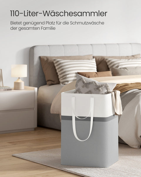 Rootz Set of 2 Dove Gray Laundry Bags - Clothes Hamper - Storage Baskets - Polyester Cotton Fabric - 45cm x 40cm x 65cm
