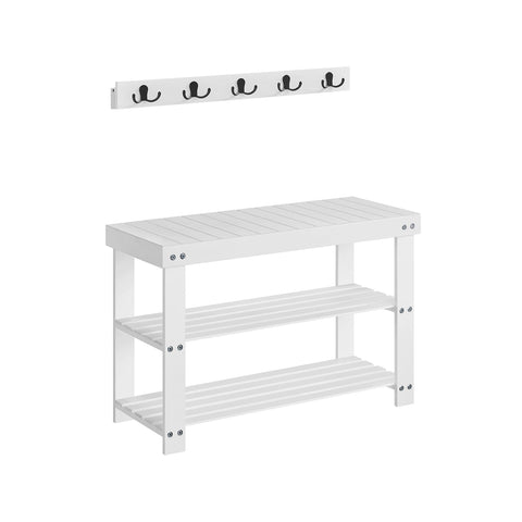 Rootz Schoenenbank en Kapstokset - Halorganisator - Bamboemeubels - Metalen haken - Wolkwit - 28,7 cm x 70,1 cm x 45,3 cm - Wandmontage - Zwaar uitgevoerd - Eenvoudige montage