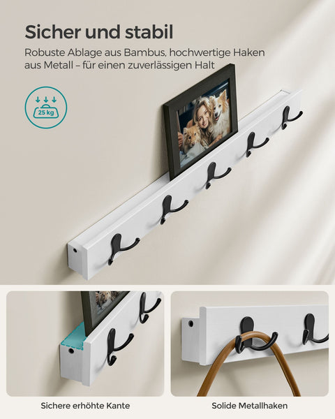 Rootz Schoenenbank en Kapstokset - Halorganisator - Bamboemeubels - Metalen haken - Wolkwit - 28,7 cm x 70,1 cm x 45,3 cm - Wandmontage - Zwaar uitgevoerd - Eenvoudige montage