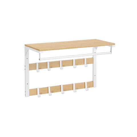 Rootz Wall Coat Rack - Oak White - Chipboard Steel - Large Storage - Easy Assembly - 30cm x 65cm x 42cm