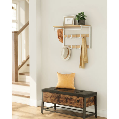Rootz Wall Coat Rack - Oak White - Chipboard Steel - Large Storage - Easy Assembly - 30cm x 65cm x 42cm