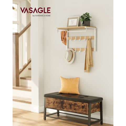 Rootz Wall Coat Rack - Oak White - Chipboard Steel - Large Storage - Easy Assembly - 30cm x 65cm x 42cm