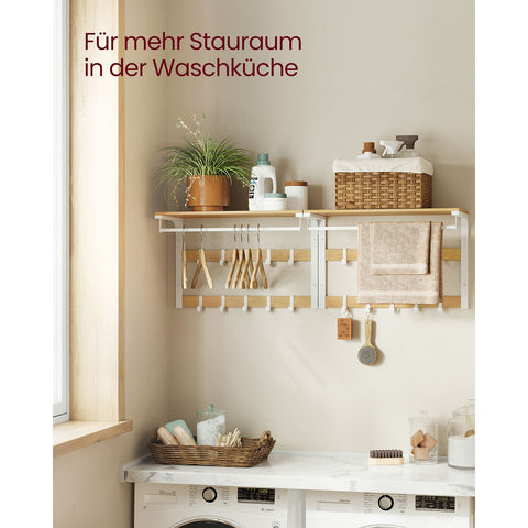 Rootz Wall Coat Rack - Oak White - Chipboard Steel - Large Storage - Easy Assembly - 30cm x 65cm x 42cm