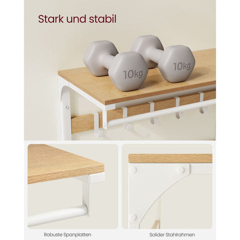 Rootz Wall Coat Rack - Oak White - Chipboard Steel - Large Storage - Easy Assembly - 30cm x 65cm x 42cm