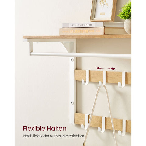 Rootz Wall Coat Rack - Oak White - Chipboard Steel - Large Storage - Easy Assembly - 30cm x 65cm x 42cm