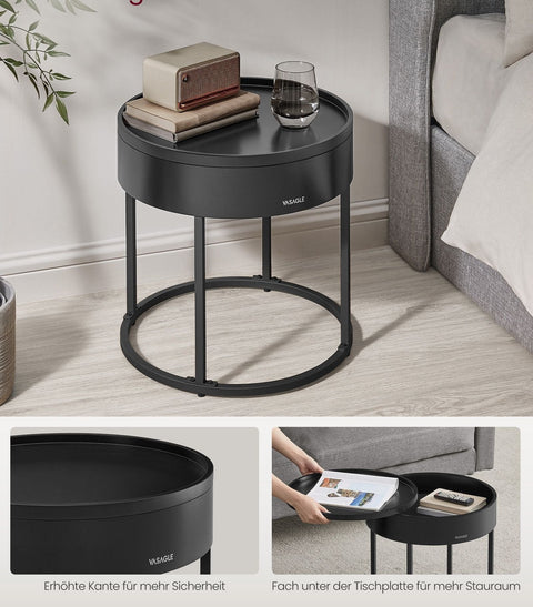 Rootz 2 Piece Set Coffee Table - Walnut Black - Round Accent Tables - MDF Chipboard Steel - 60cm x 60cm x 45cm & 44cm x 44cm x 42cm