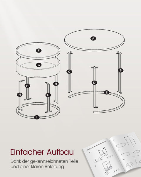 Rootz 2 Piece Set Coffee Table - Walnut Black - Round Accent Tables - MDF Chipboard Steel - 60cm x 60cm x 45cm & 44cm x 44cm x 42cm