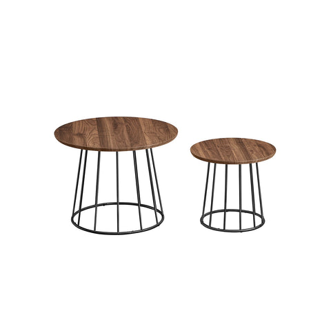 Rootz Coffee Table Set of 2 - Accent Tables - Living Room Tables - Steel Frame - Brown- Large: 60cm x 45cm, Small: 41.5cm x 37cm
