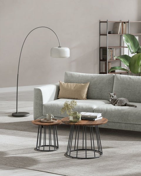 Rootz Coffee Table Set of 2 - Accent Tables - Living Room Tables - Steel Frame - Brown- Large: 60cm x 45cm, Small: 41.5cm x 37cm